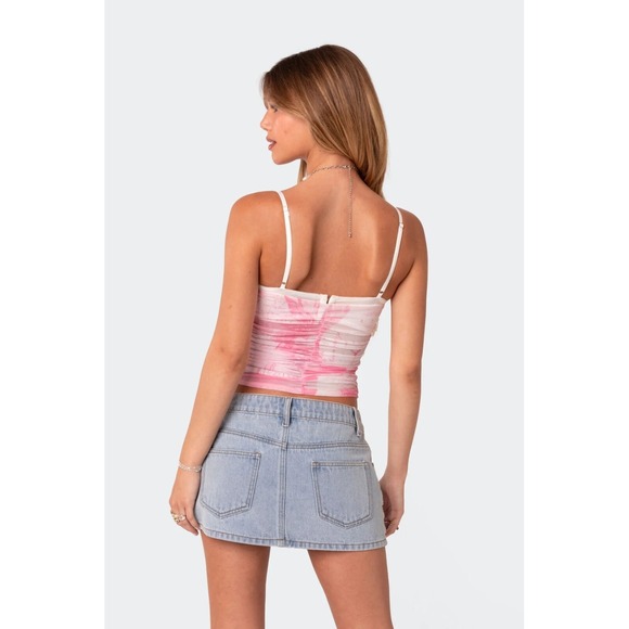 Edikted Evelyn Printed Mesh Corset Style Cami Bra Top - Pink Tie Dye - XS - Picture 5 of 5